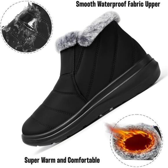 Womens Winter Boots Waterproof Snow Ankle Fur Lined Slip On Warm Insulated Shoes - Picture 6 of 7